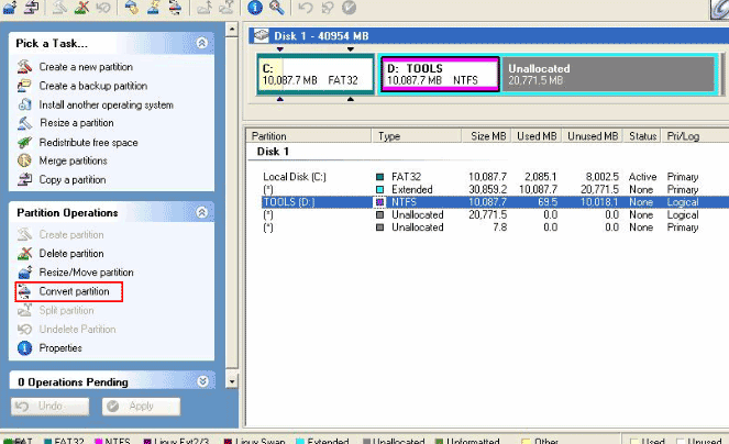 partition magic convert file system