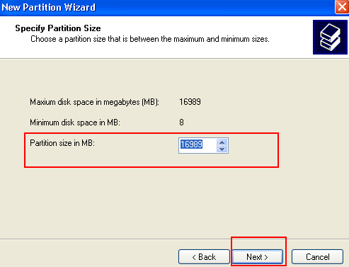 specify partition size