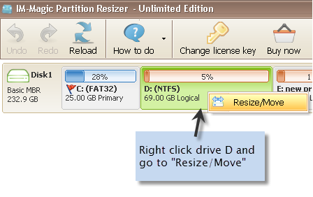 Resize partition with IM-Magic Partition Resizer free