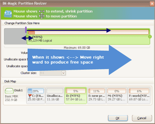 Resize partition with IM magic partition resizer