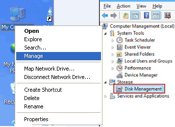 access windows xp disk management