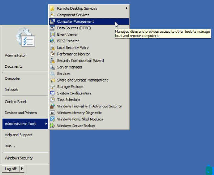 administrative tools open disk management