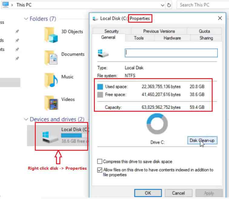 How to check disk space on Windows