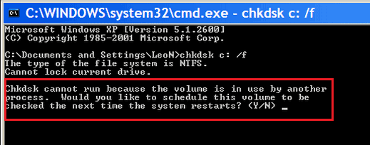 chkdsk cannot run