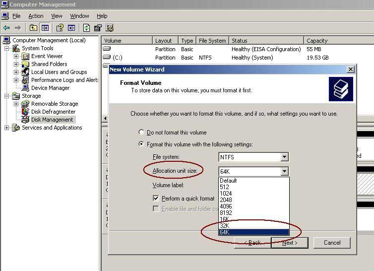 Allocate Unit Size FAT32 NTFS for Drive