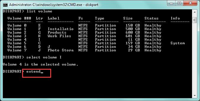 Step 4 to merge partitions with CMD diskpart