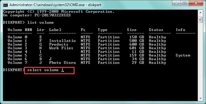 Step 5 to merge partitions with CMD diskpart