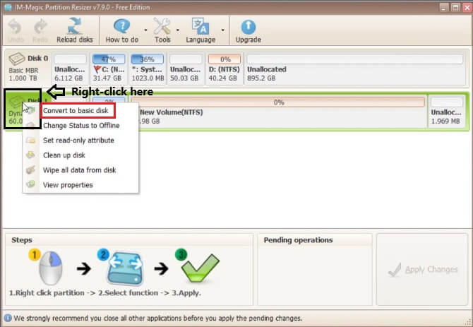 convert disk basic from dynamic