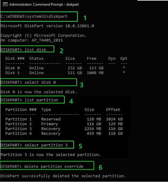 delete recovery partition diskpart