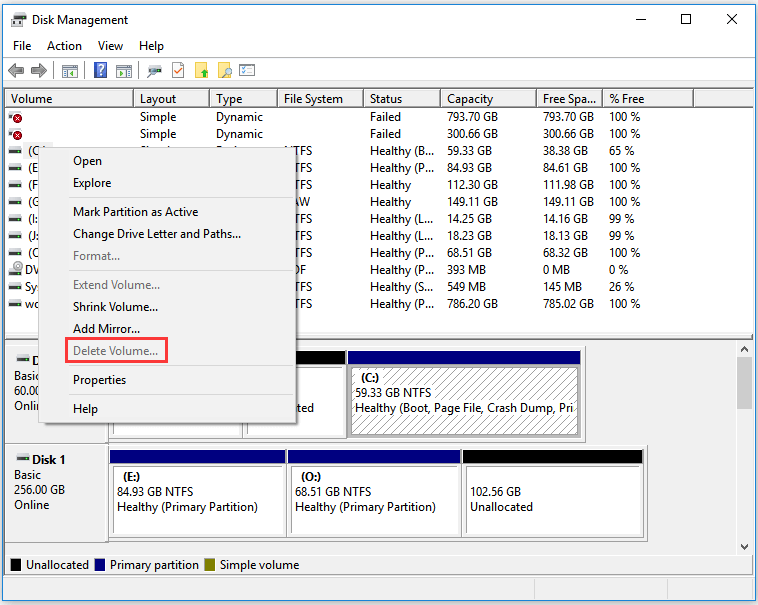 delete partition greyed out windows 10