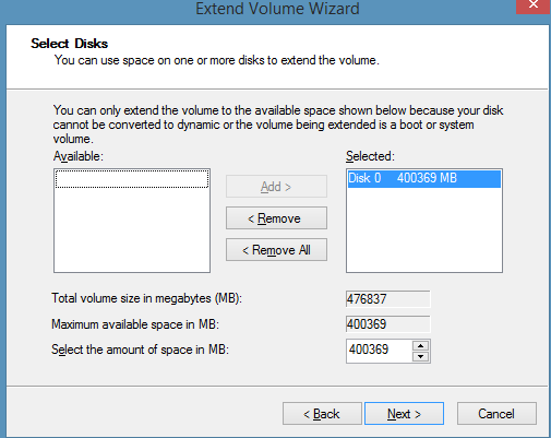 add free unallocated space to extend volume c drive disk management
