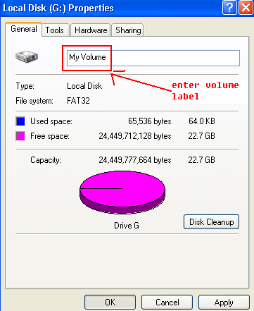 enter volume label