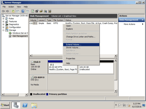 extend c by disk management