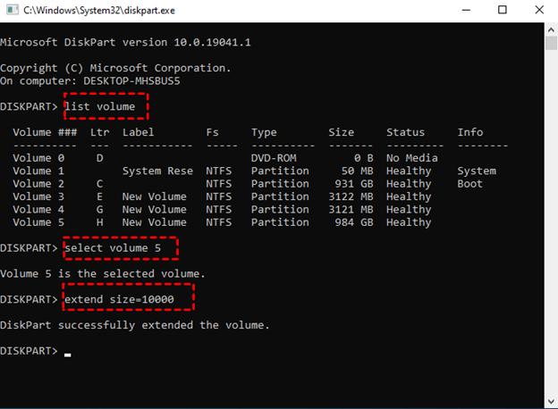 Extend Volume DiskPart