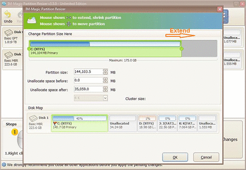 Add unallocated space to C drive