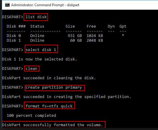 format usb flash drive ntfs using cmd