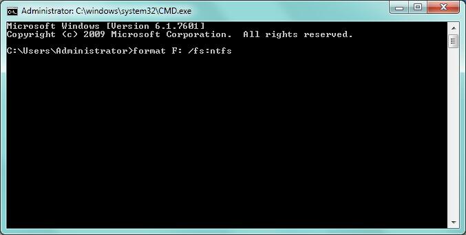 format usb flash drive ntfs using cmd