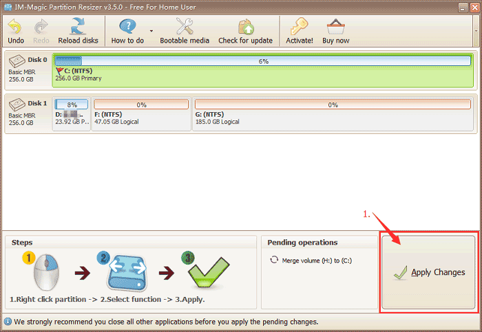 Step 3 for partition magic software to merge partitions for Windows 7/8/10