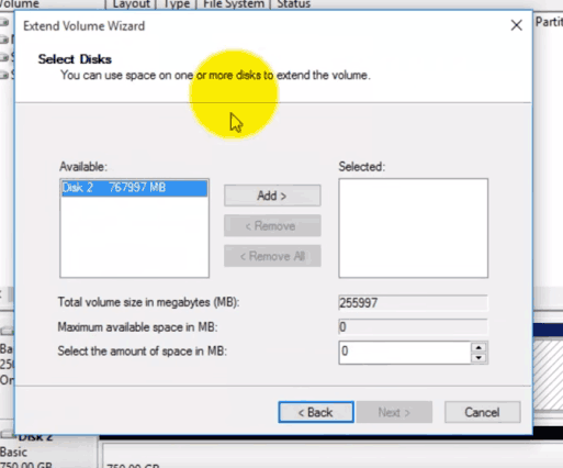 Merge unallocated space with Disk Management on Windows server 2008