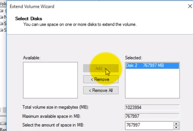 Merge unallocated space with Disk Management on Windows server 2008