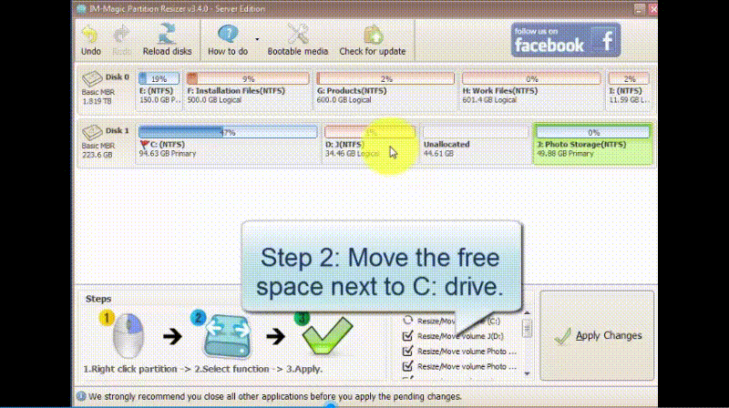 Move D partition and move unallocated space without losing data