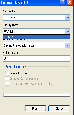 форматировать USB-накопитель напрямую в fat32 или ntfs