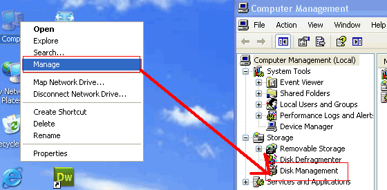 suppression des partitions de disque dans Windows XP 7
