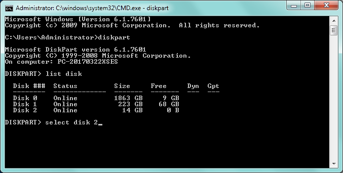 Remove write protection with diskpart command prompt