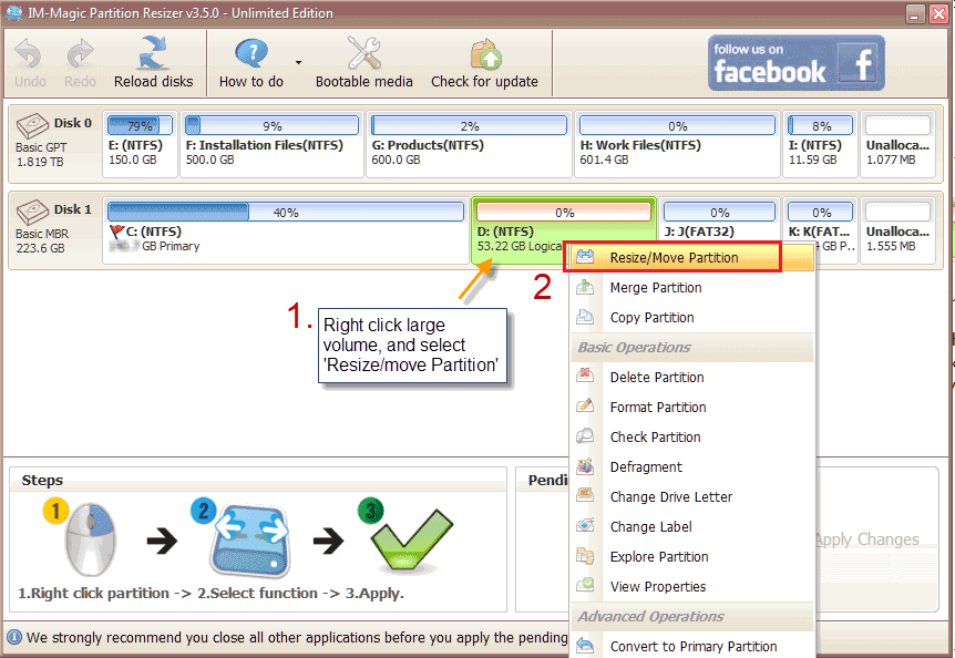Resize partition without partition tool.