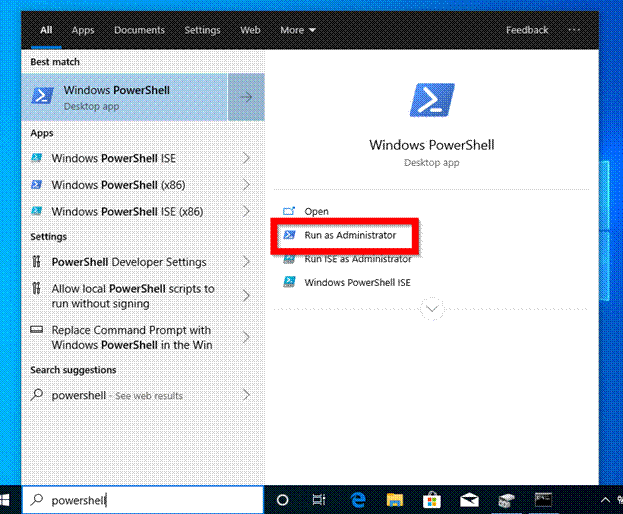 Run PowerShell as Administrator in Windows 10