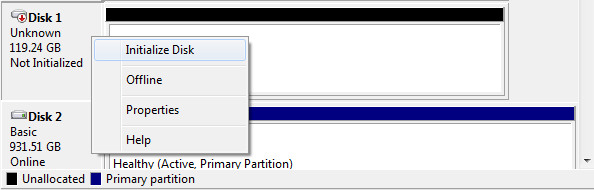 select to initialize disk