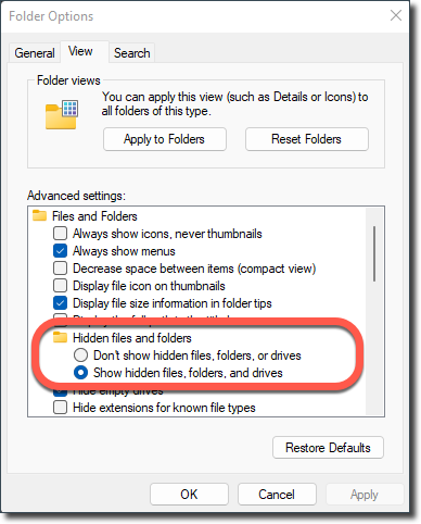 show hidden files