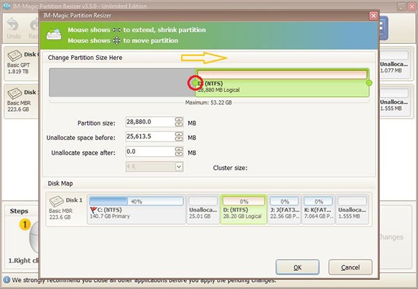 produce unallocated space by shrinking partition