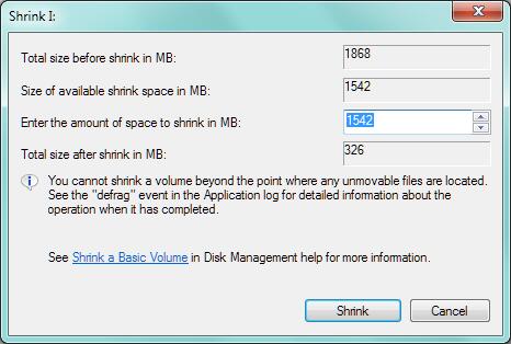 shrink partition