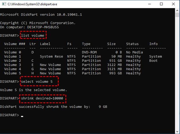 Shrink Volume DiskPart