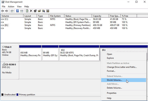 shrink disk partition