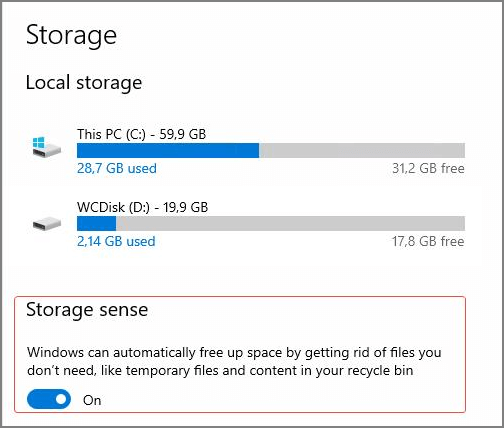 enable storage sense