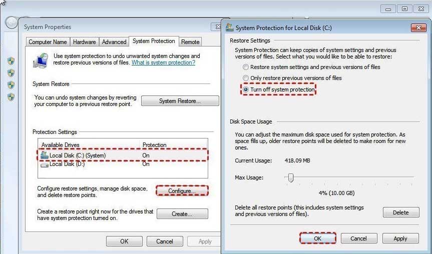 disable system restore