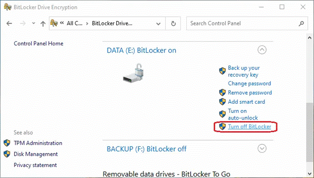 turn off bitlocker drive