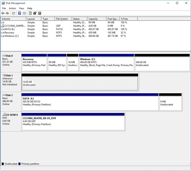 initialize disk to create new partition