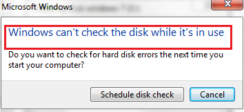 windows cannot check disk in use