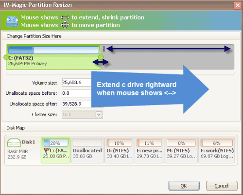 Resize partition on Windows server 2008